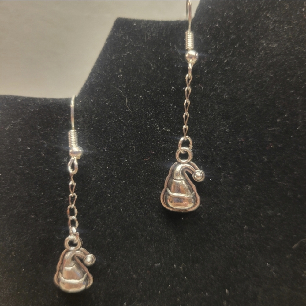 Silver Christmas Elf Hat Charm Earrings